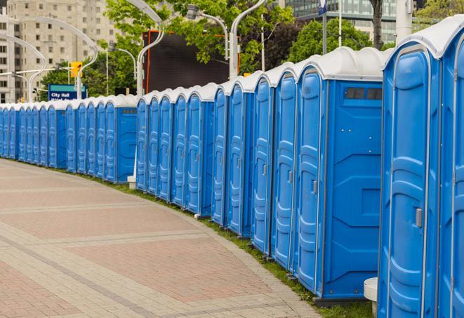 Seasonal porta potty units set up at a Gresham, Oregon venue
